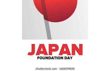 Foundation Day in Japan. Japanese national happy holiday, celebrated annual in February 11. Japan flag. Patriotic elements. Poster, card, banner and background. Vector illustration