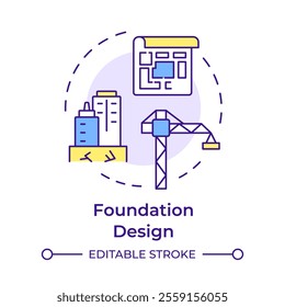 Foundation design multi color concept icon. Soil stability and safety. Application of geotechnical report. Round shape line illustration. Abstract idea. Graphic design. Easy to use in article