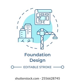 Foundation design soft blue concept icon. Soil stability and safety. Application of geotechnical report. Round shape line illustration. Abstract idea. Graphic design. Easy to use in article