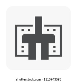 Foundation Or Footing At Cross Section View Vector Icon. Shallow And Spread Type. Include House Building, Soil, Column, Pile. Concrete Structure At Below, Underground. Analysis By Civil Engineering.
