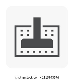 Foundation Or Footing At Cross Section View Vector Icon Design. Shallow And Spread Type. Include House Building, Soil, Column. Concrete Structure At Below, Underground. Analysis By Civil Engineering.
