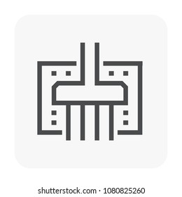 Foundation or footing detail vector icon. Shallow and spread type. Include house building, soil, column, pile. Concrete structure at below, underground. Analysis by civil engineering. Editable stroke
