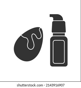  Foundation glyph icon. Liquid for face to create even, uniform color to complexion. Cosmetic sponge.Makeup concept. Filled flat sign. Isolated silhouette vector illustration