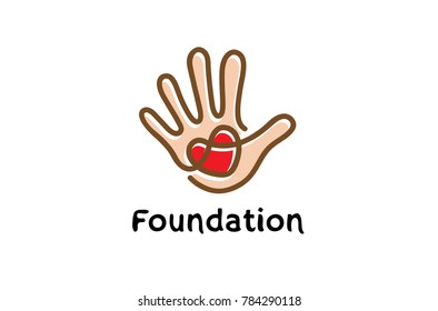 Foundation Hand Heart Symbol Logo Design Illustration