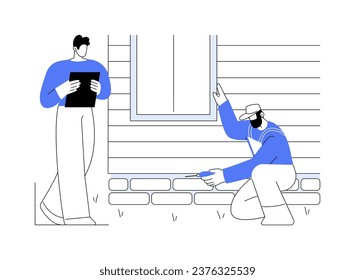 Foundation inspection abstract concept vector illustration. Private house inspection service workers check foundation, residential area building process, examine a property abstract metaphor.