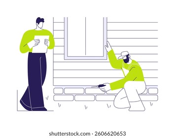 Foundation inspection abstract concept vector illustration. Private house inspection service workers check foundation, residential area building process, examine a property abstract metaphor.