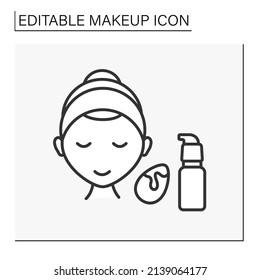  Foundation line icon. Special liquid for the woman face to create an even, uniform color to complexion. Cosmetic sponge.Makeup concept. Isolated vector illustration. Editable stroke