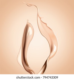 Foundation liquid elements, splashing complexion liquid in 3d illustration