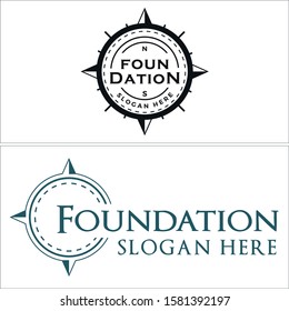 Foundation logo with compass line art stripe arrow vector suitable for community non profit adventure business travel