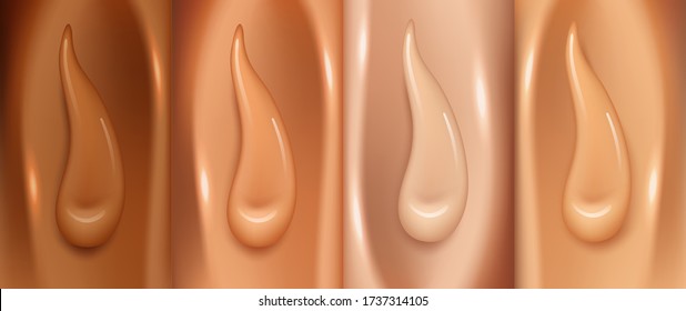 Foundation make up swatches of different color tones collection. Various concealer samples, vector illustration set in realistic style. Beauty and makeup concept