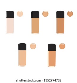 Foundation makeup 5 colors in glass bottle in front view