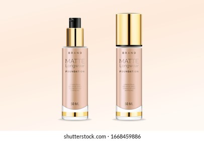 Foundation makeup, advertising design template for catalog with concealer, BB cream packaging tube mock up, vector illustration