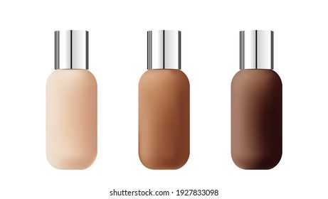 Foundation Packaging Mockup, For The Face In Different Shades. 3d Illustration, Top View Of Makeup Design Elements
