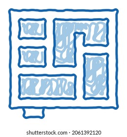 Fundamentplan-Skizze-Symbol-Vektorgrafik. Handgezeichnetes, blaues Vorzeigezeichen für Kunststiftung. einzelne Symbolillustration