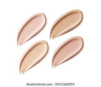 golpe de muestra de base. manchas de color, diferentes tonos de piel.Face Cosmetic, maquillaje. textura crema, frotis cosmética líquida. Fundación, crema BB, crema CC, Concealer, producto facial de piel. Realista