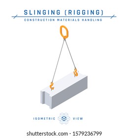 Foundation slinging concept, isometric view. Construction products collection. Vector illustration isolated on a white background in flat style.