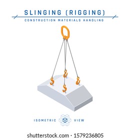 Foundation slinging concept, isometric view. Construction products collection. Vector illustration isolated on a white background in flat style.