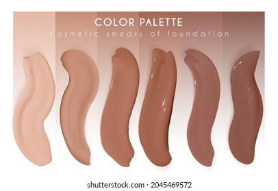 Foundation Smudges. Make Up Concealer Gel. Vector Fashion Strokes. Skin Beauty Background. Beige Makeup Foundation Smudges. Female Cosmetic Base. Face Shade Drops. Paint Foundation Smudges.