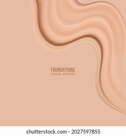 Foundation, soft liquid foundation. Foundation makeup background. Makeup texture. Special Effects, 3d.Stroke. smudges.Beige concealer strokes.Vector Illustration