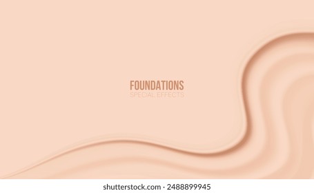 Foundation, soft liquid foundation. Foundation makeup background. Makeup texture. Special Effects, 3d.Stroke. smudges.Beige concealer strokes.Vector Illustration