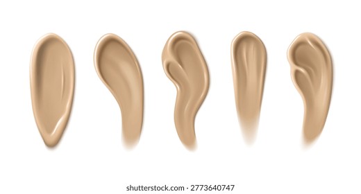Foundation swatch with creamy texture and brush stroke - realistic cosmetic smear of liquid concealer blend. Makeup beige foundation sample with smooth skin tone color for beauty product display.