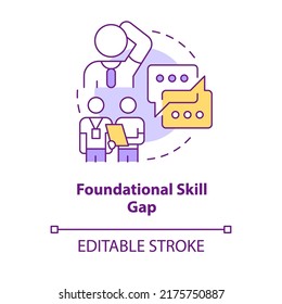 Foundational Skill Gap Concept Icon. Soft Skills Absence. Issue In Higher Education Abstract Idea Thin Line Illustration. Isolated Outline Drawing. Editable Stroke. Arial, Myriad Pro-Bold Fonts Used