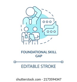 Foundational Skill Gap Turquoise Concept Icon. Soft Skills Absence. Higher Education Abstract Idea Thin Line Illustration. Isolated Outline Drawing. Editable Stroke. Arial, Myriad Pro-Bold Fonts Used