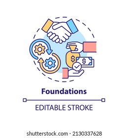 Foundations concept icon. Small business incentives. Grants for workplace development abstract idea thin line illustration. Isolated outline drawing. Editable stroke. Arial, Myriad Pro-Bold fonts used