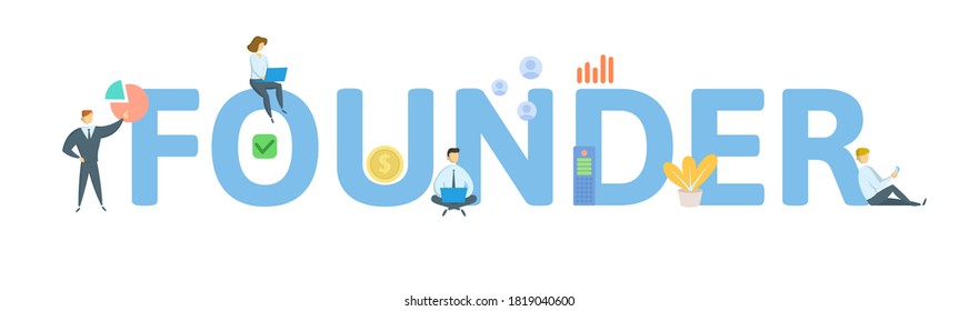 Founder. Concept with keyword, people and icons. Flat vector illustration. Isolated on white background.