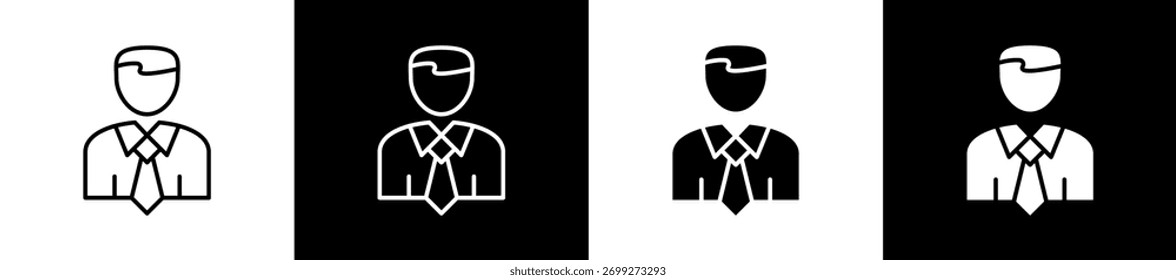 Variaciones del icono fundador en estilo de línea y glifo sobre fondo blanco y negro