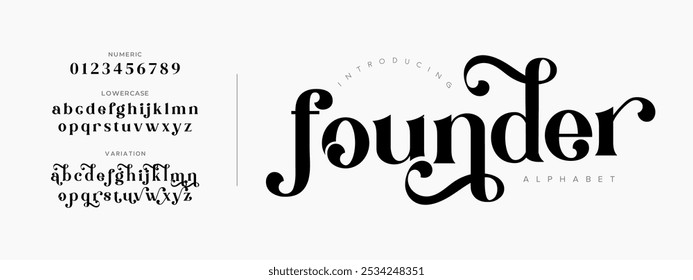 Gründer Typografie Beauty Mode elegante minimalistische Serif Italic Schriftarten dekorative Hochzeit Vintage Retro-Logos. Minimal luxuriöse Schriftart Alphabet Logo. Vektorgrafik