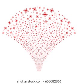 Fountain of air drone icons. Vector illustration style is flat red iconic symbols on a white background. Object fountain done from random icons.