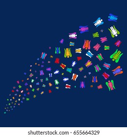 Fountain of angel icons. Vector illustration style is flat bright multicolored angel iconic symbols on a blue background. Object salute done from confetti icons.
