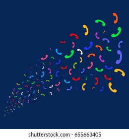 Fountain of call symbols. Vector illustration style is flat bright multicolored call iconic symbols on a blue background. Object fountain constructed from random pictographs.