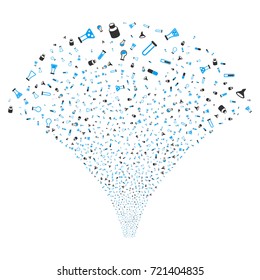 Fountain of chemistry tubes icons. Vector illustration style is flat blue and gray iconic symbols on a white background. Object salute combined from confetti design elements.