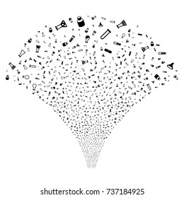 Fountain of chemistry tubes symbols. Vector illustration style is flat black iconic symbols on a white background. Object fountain combined from random design elements.