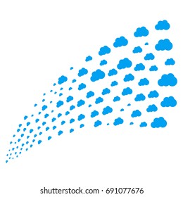 Fountain of cloud symbols. Vector illustration style is flat blue iconic cloud symbols on a white background. Object fountain combined from pictographs.