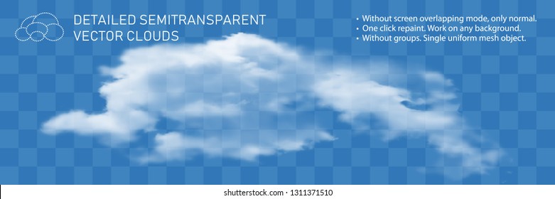 Nubes de fuentes. Ilustración vectorial transparente realista. Decoración luminosa para el diseño. Textura natural detallada del vapor. El viento de flujo gorzontal está aislado. Tecnología de red de malla real.