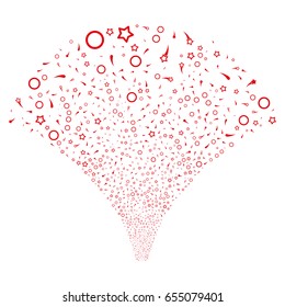 Fountain of confetti stars icons. Vector illustration style is flat red iconic symbols on a white background. Object salute done from random pictograms.