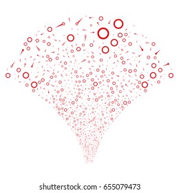 Fountain of confetti stars icons. Vector illustration style is flat red iconic symbols on a white background. Object fountain created from confetti pictographs.