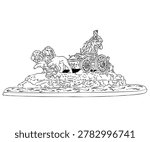 Fountain of Cybele Madrid Spain España bw Illustration