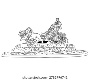 Fountain of Cybele Madrid Spain España bw Illustration
