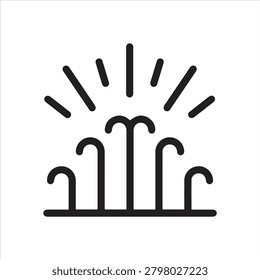 Fountain dancing, water light music show outline icon. Line sign fountain jets and rays of light. Vector isolated pictogram for web and app on white background editable stroke.