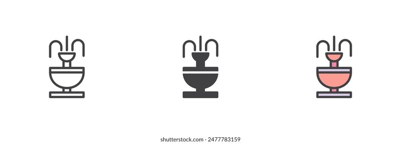 Fountain different style icon set. Line, glyph and filled outline colorful version, outline and filled vector sign. Symbol, logo illustration. Vector graphics