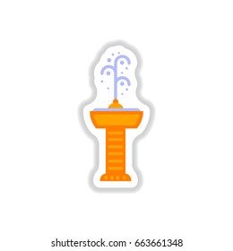 Fountain with drinking water. Vector icon in paper sticker style. park fountain