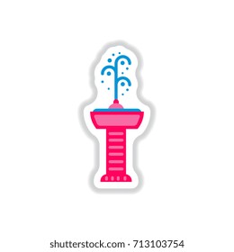 Fountain with drinking water. Vector icon in paper sticker style. park fountain