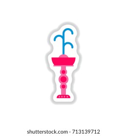 Fountain with drinking water. Vector icon in paper sticker style. park fountain