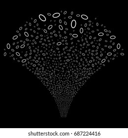 Fountain of ellipse bubble icons. Vector illustration style is flat white iconic symbols on a black background. Object source combined from scattered pictograms.
