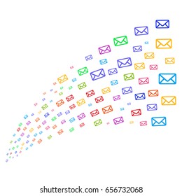 Fountain of envelope icons. Vector illustration style is flat bright multicolored iconic envelope symbols on a white background. Object fountain created from design elements.