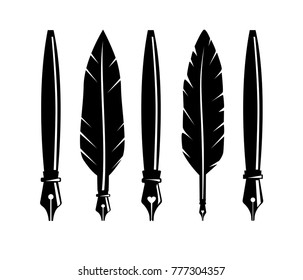 fountain feather pen quill vector logo design set 